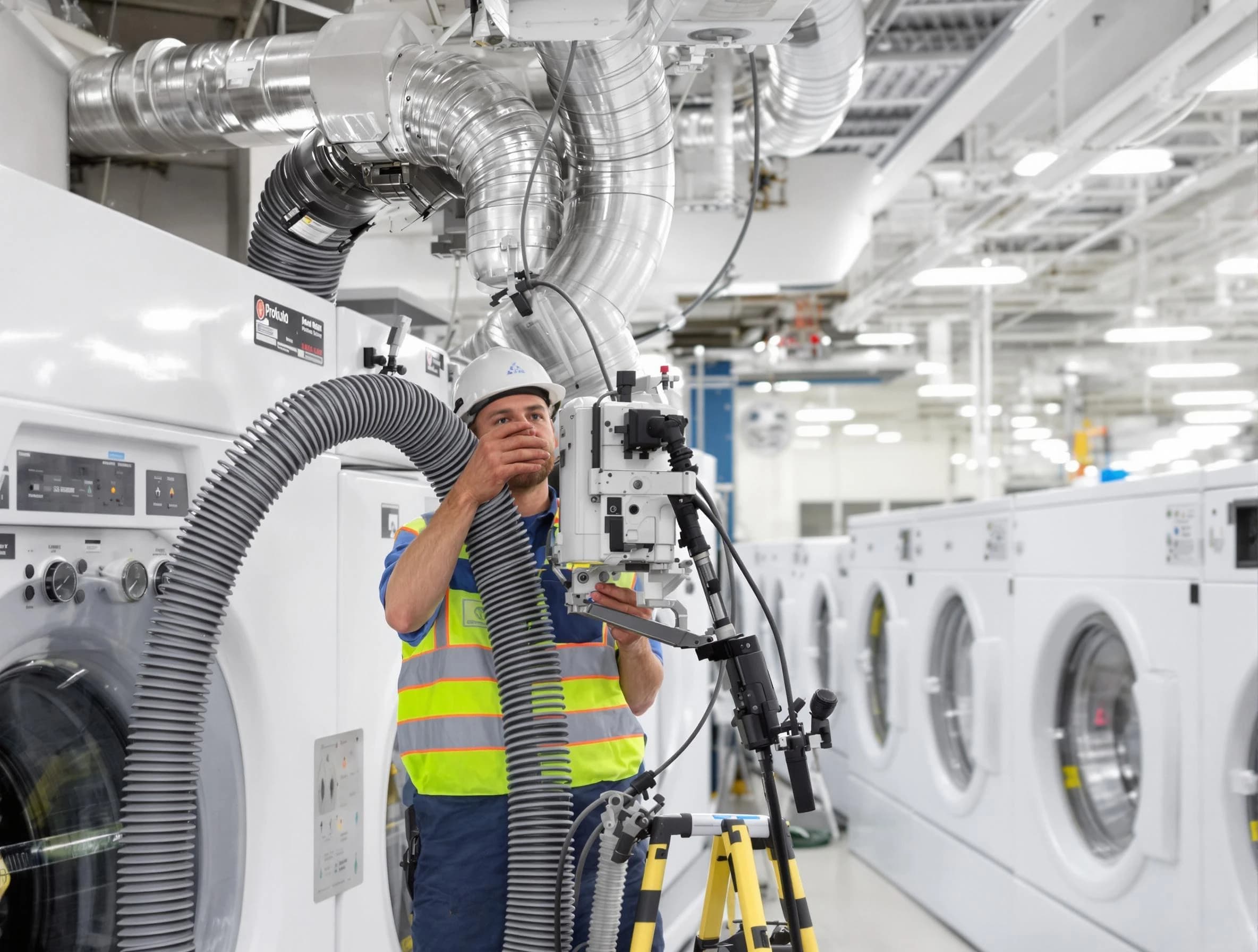 Yukon Dryer Vent Cleaning team performing commercial-grade dryer vent cleaning at a business facility in Yukon