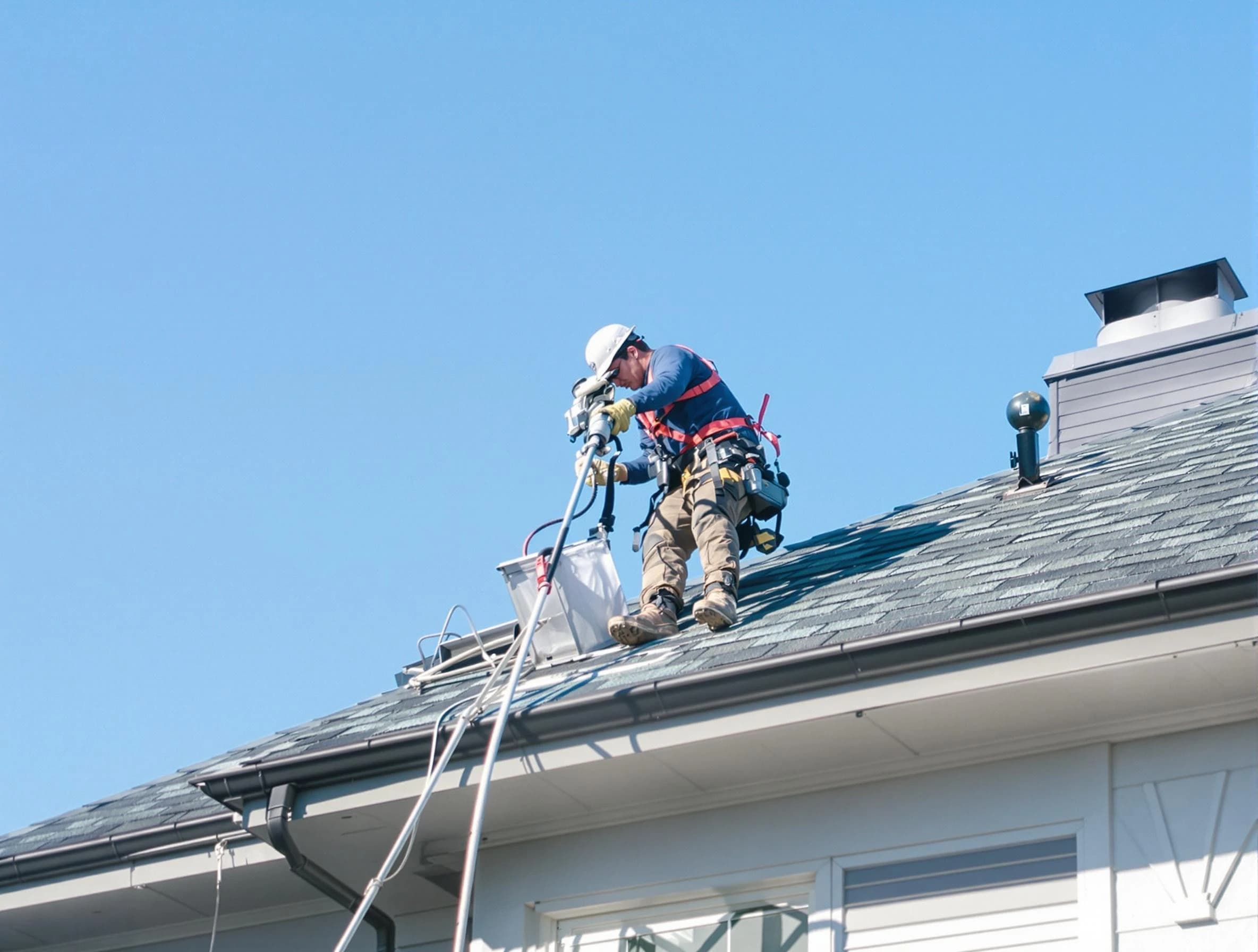 Yukon Dryer Vent Cleaning certified technician cleaning a roof-mounted dryer vent system in Yukon