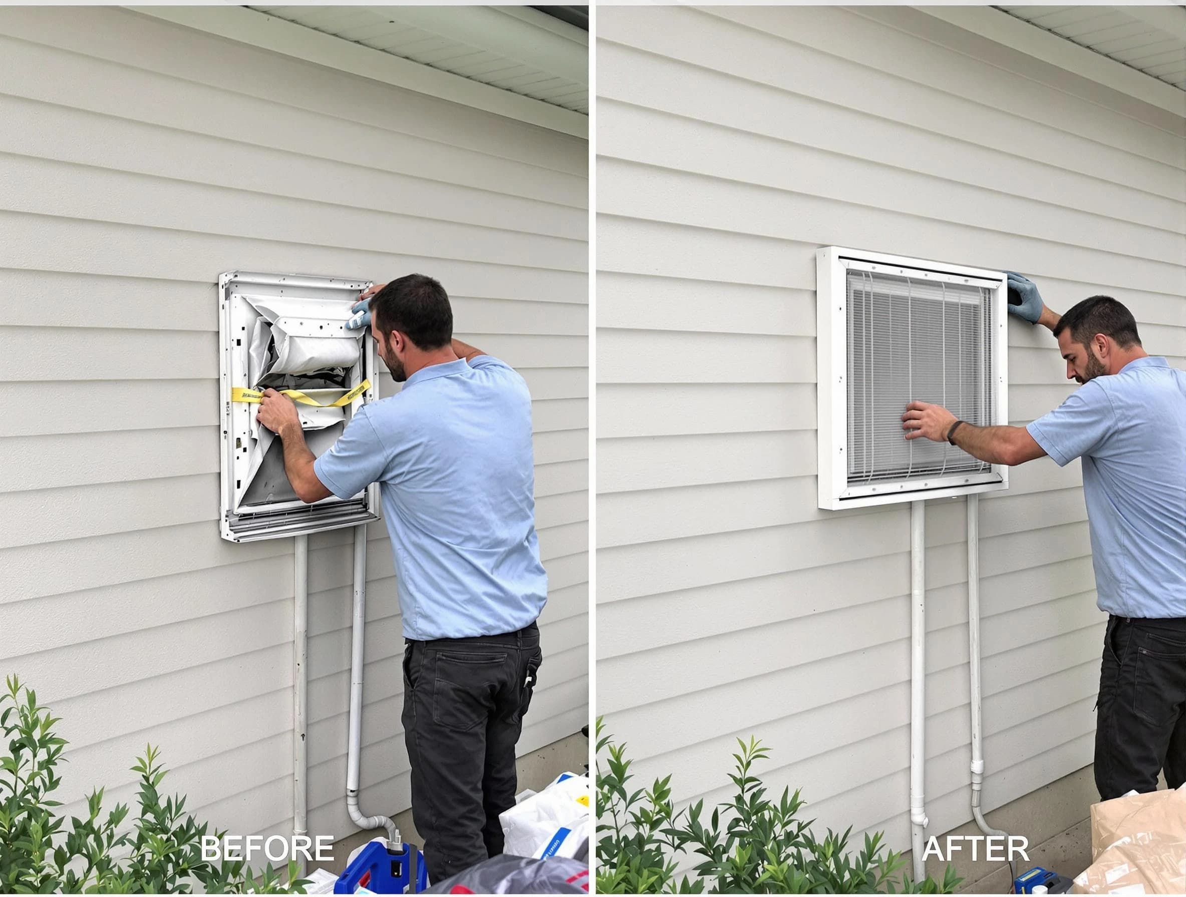 Yukon Dryer Vent Cleaning technician installing high-quality dryer vent cover at a residential property in Yukon