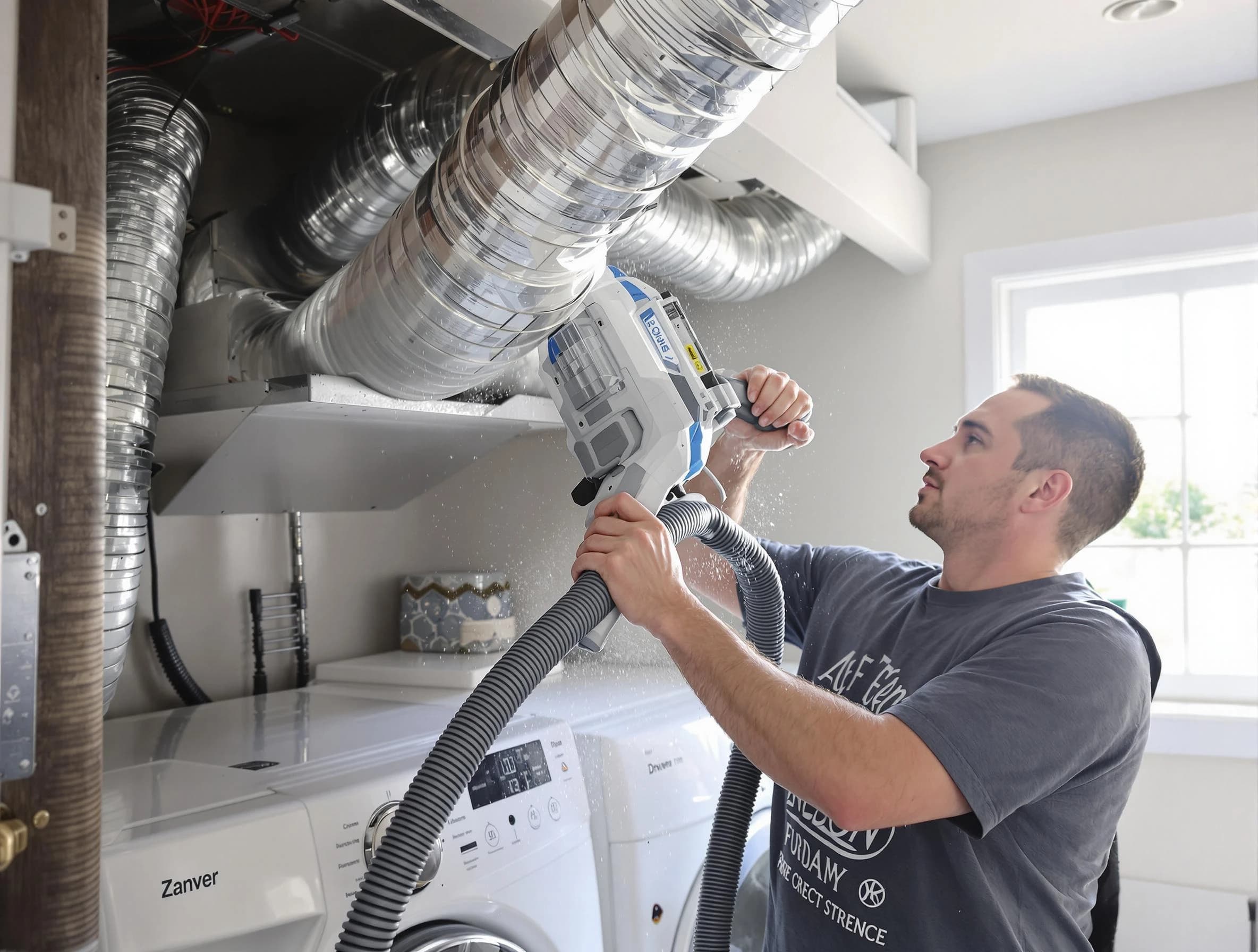 Yukon Dryer Vent Cleaning specialist cleaning deep within a dryer vent duct system in Yukon