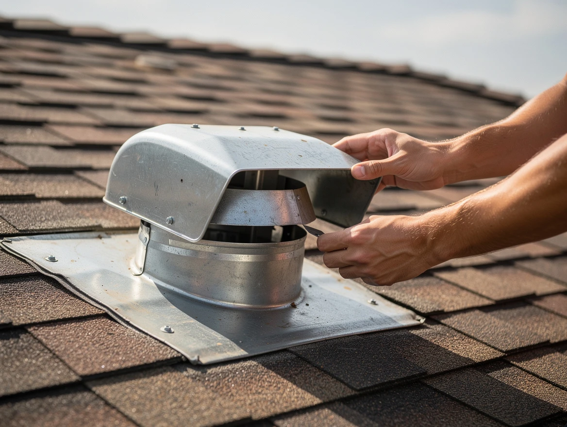 Yukon Dryer Vent Cleaning certified technician safely cleaning a roof-mounted dryer vent in Yukon