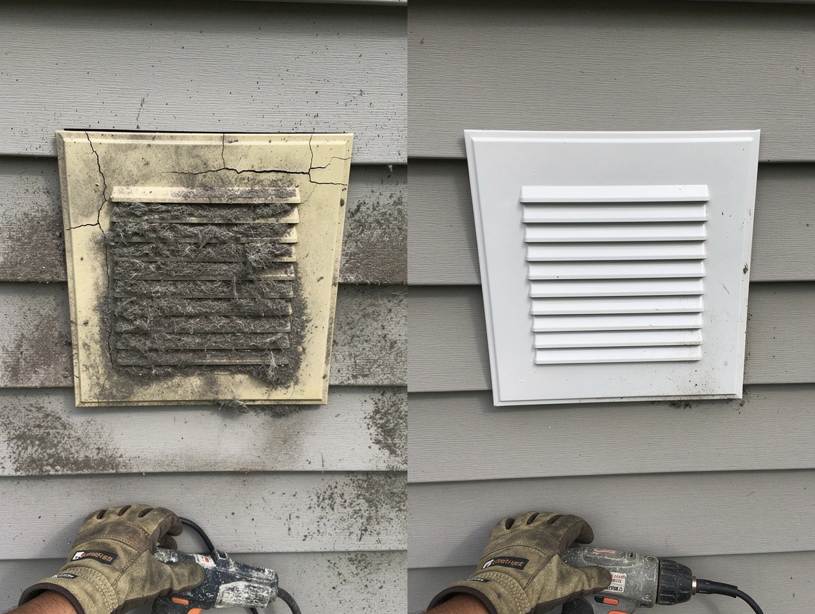 Yukon Dryer Vent Cleaning technician installing high-quality dryer vent cover at a residential property in Yukon
