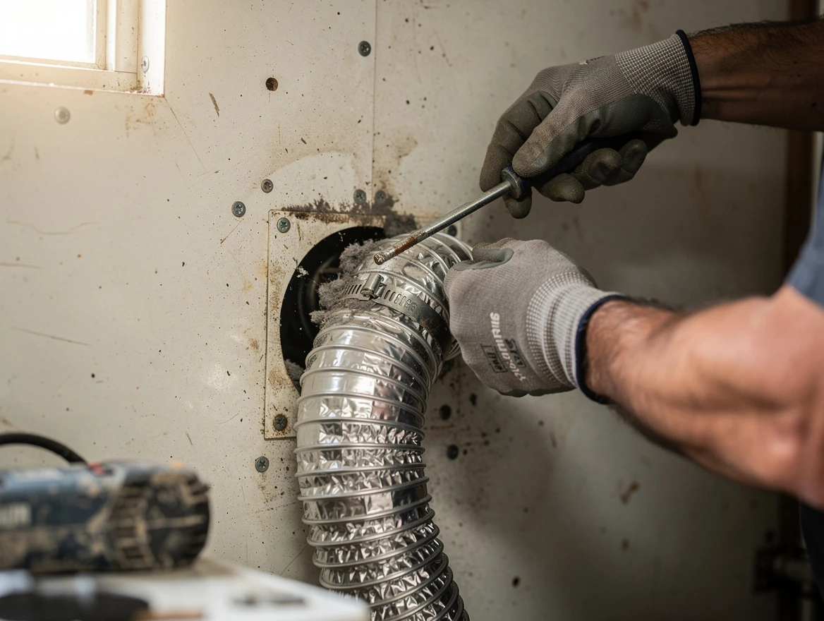 Yukon Dryer Vent Cleaning technician performing precise dryer vent hose installation in Yukon